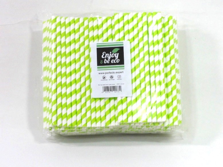 Słomki papierowe biało-zielona fi8/197 mm Enjoj&By Eco 250szt/op